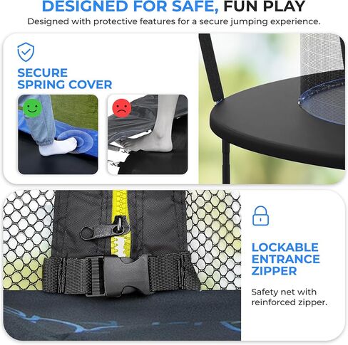 SereneLife 8FT 10FT 12FT 14FT Outdoor Trampoline for Kids - Recreational Backyard Trampoline with Curved Safety Poles and Net Enclosure- ASTM Approval for Kids Adults in Saudi Arabia