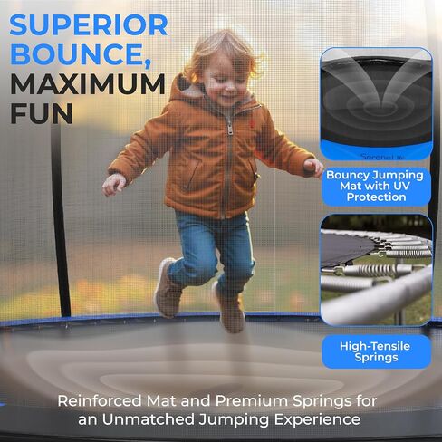 SereneLife 8FT 10FT 12FT 14FT Outdoor Trampoline for Kids - Recreational Backyard Trampoline with Curved Safety Poles and Net Enclosure- ASTM Approval for Kids Adults in Saudi Arabia