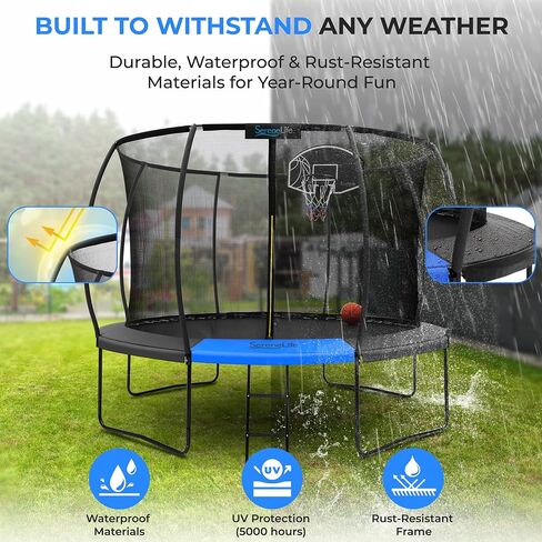 SereneLife 8FT 10FT 12FT 14FT Outdoor Trampoline for Kids - Recreational Backyard Trampoline with Curved Safety Poles and Net Enclosure- ASTM Approval for Kids Adults in Saudi Arabia