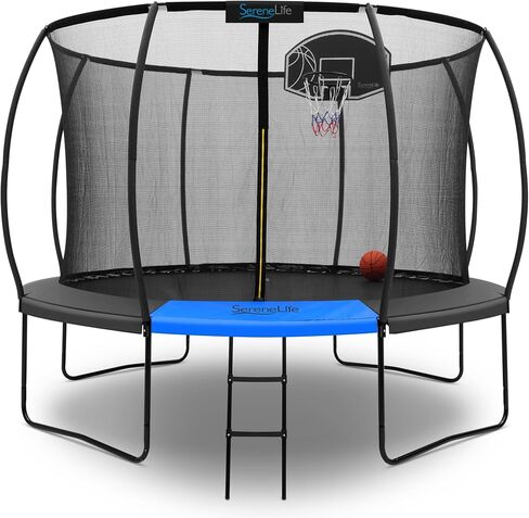 SereneLife 8FT 10FT 12FT 14FT Outdoor Trampoline for Kids - Recreational Backyard Trampoline with Curved Safety Poles and Net Enclosure- ASTM Approval for Kids Adults in Saudi Arabia