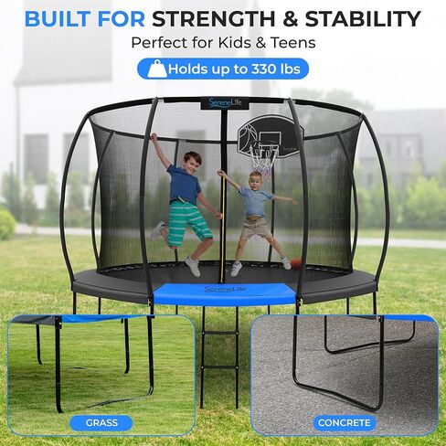 SereneLife 8FT 10FT 12FT 14FT Outdoor Trampoline for Kids - Recreational Backyard Trampoline with Curved Safety Poles and Net Enclosure- ASTM Approval for Kids Adults in Saudi Arabia