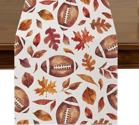 Football Maple Leaves Fall Table Runner 13x72 Inch Seasonal Harvest Autumn Thanksgiving Kitchen Dining Table Decor for Indoor Outdoor Home Party Decorations ZQ38 in Kuwait