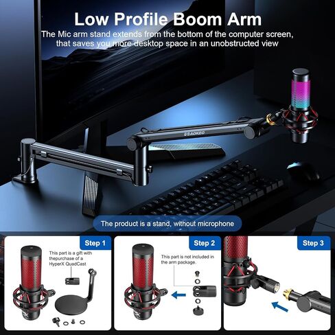 Microphone Arm,Aokeo AK-58i Desk Low Profile Mic Boom Arm Stand,Suitable For Blue Yeti,Snowball iCE,HyperX QuadCast,SoloCast,Elgato Wave,Etc in Saudi Arabia