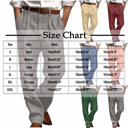 Mens Linen Dress Pants Relaxed Fit Straight Leg Casual Pleated Slacks Fall Summer Lightweight Cotton Beach Slacks in Saudi Arabia
