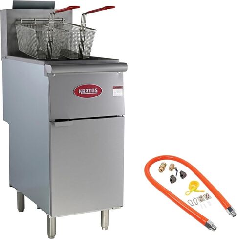 Kratos Commercial Floor Fryer, 40 lb. Stainless Steel Deep Fryer with Gas Hose Connection Kit, 90,000 BTU, 48" Mobile Gas Hose, Natural Gas in Kuwait