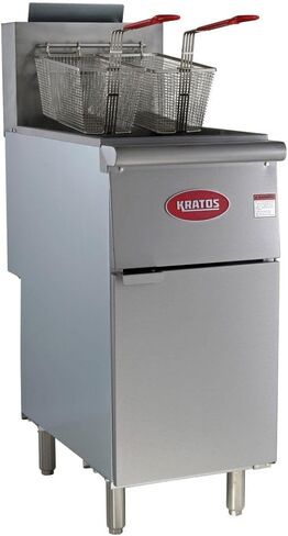 Kratos Commercial Floor Fryer, 40 lb. Stainless Steel Deep Fryer with Gas Hose Connection Kit, 90,000 BTU, 48" Mobile Gas Hose, Natural Gas in Kuwait