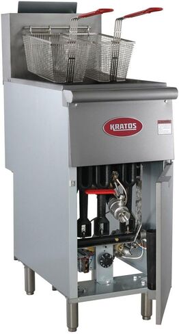 Kratos Commercial Floor Fryer, 40 lb. Stainless Steel Deep Fryer with Gas Hose Connection Kit, 90,000 BTU, 48" Mobile Gas Hose, Natural Gas in Kuwait
