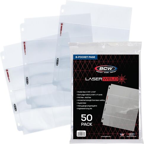 LaserWeld® 8-Pocket Binder Card Sleeves | Card Pages for Binders | Card Sheets for Binder | Card Sleeve Pages for Vintage Sports Cards (1948–1985) | Acid-Free, Archival-Grade | 50 Pack in Saudi Arabia