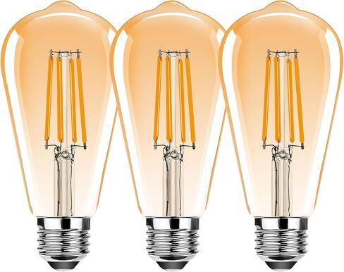 مصابيح LED LED LED Vintage Edison Light ، E26 LED LED 25W مكافئ ، ST64 مصابيح خيوط LED عتيقة ، 2.5 واط أبيض دافئ 2500 كيلو ، 250 لتر ، زجاج العنبر ، غير قابلة للتشويش ، 3 عبوة in Kuwait