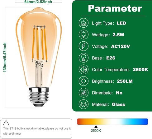 مصابيح LED LED LED Vintage Edison Light ، E26 LED LED 25W مكافئ ، ST64 مصابيح خيوط LED عتيقة ، 2.5 واط أبيض دافئ 2500 كيلو ، 250 لتر ، زجاج العنبر ، غير قابلة للتشويش ، 3 عبوة in Kuwait