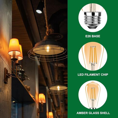مصابيح LED LED LED Vintage Edison Light ، E26 LED LED 25W مكافئ ، ST64 مصابيح خيوط LED عتيقة ، 2.5 واط أبيض دافئ 2500 كيلو ، 250 لتر ، زجاج العنبر ، غير قابلة للتشويش ، 3 عبوة in Kuwait