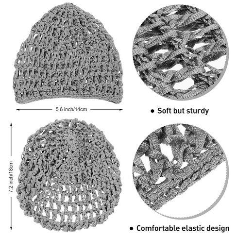 Geyoga 6 Pieces Mesh Crochet Hair Net Rayon Knit Snood Hat Thick Short Women Hairnet Snoods Cover Ornament for Sleeping (Black) in Kuwait