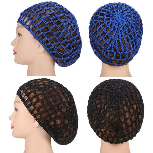 Geyoga 6 Pieces Mesh Crochet Hair Net Rayon Knit Snood Hat Thick Short Women Hairnet Snoods Cover Ornament for Sleeping (Black) in Kuwait