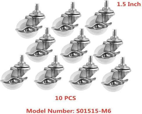 (Pack of 10) Casters in Stock 1.5 inch White Pp Screw Brake Wheel M6 Diameter 40mm Small Size Suitable for Rack in Saudi Arabia