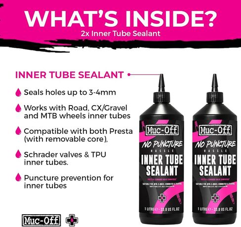 Muc Off No Puncture Hassle Inner Tube Sealant, 1 Liter - Advanced Bicycle Tyre Sealant for Repairing Inner Tube Punctures of Up to 4mm in Saudi Arabia