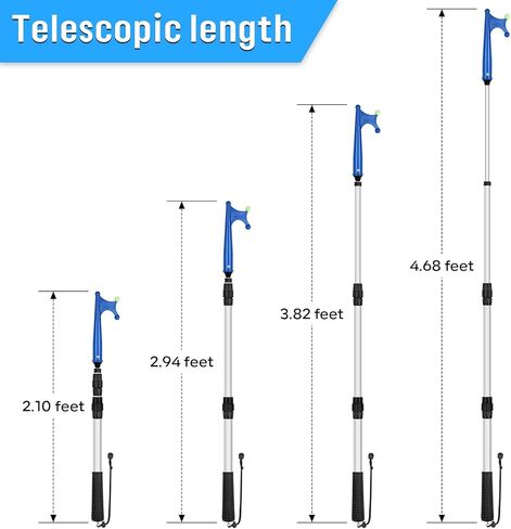 SAN LIKE Boat Hooks for Docking Extension Pole Hook Telescopic Boat Pole with Luminous Bead, Lightweight Floating, Non-Slip Rubber Handle, Durable & Rust-Resistant in Kuwait