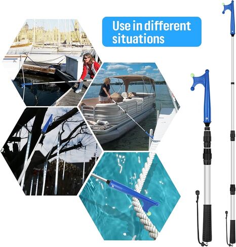 SAN LIKE Boat Hooks for Docking Extension Pole Hook Telescopic Boat Pole with Luminous Bead, Lightweight Floating, Non-Slip Rubber Handle, Durable & Rust-Resistant in Kuwait