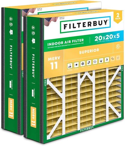 فلتر هواء من Filterbuy مقاس 16x25x5 MERV 11 مقاوم للحساسية (عبوة من 2)، مرشحات فرن AC مطوي لـ Honeywell وLennox وCarrier وAir Kontrol، وBryant، وDay & Night & Payne (حجم حقيقي: 15.75x24.75x4.38) in Kuwait