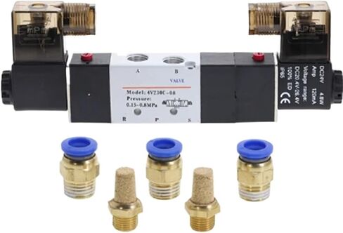 4V230-08C 5 Way 3 Position 1/4" Pneumatic Solenoid Valve DC12V DC24V AC110V AC220V w Fittings Connector 4 6 8 10 12mm(8mm connector,220 Volt) in Saudi Arabia