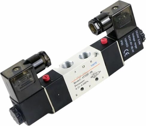 4V230-08C 5 Way 3 Position 1/4" Pneumatic Solenoid Valve DC12V DC24V AC110V AC220V w Fittings Connector 4 6 8 10 12mm(8mm connector,220 Volt) in Saudi Arabia
