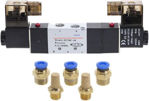 4V230-08C 5 Way 3 Position 1/4" Pneumatic Solenoid Valve DC12V DC24V AC110V AC220V w Fittings Connector 4 6 8 10 12mm(8mm connector,220 Volt) in Saudi Arabia