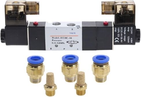 4V230-08C 5 Way 3 Position 1/4" Pneumatic Solenoid Valve DC12V DC24V AC110V AC220V w Fittings Connector 4 6 8 10 12mm(8mm connector,220 Volt) in Saudi Arabia
