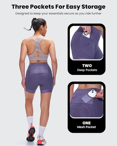 شورت الدراجات المبطنة للرياضة 4D - شورتات ركوب الدراجات 4D مع 3 جيوب للدراجات الجبلية ودراجة الطريق أسود in Kuwait