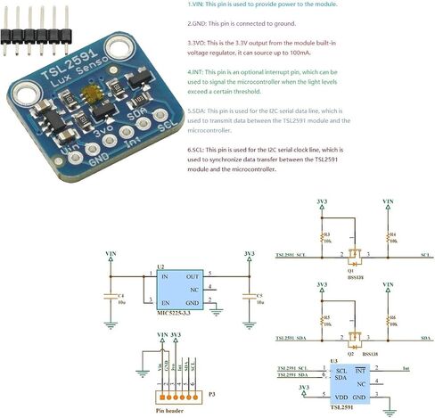 TSL2591 IIC I2C Light Sensor Breakout Module High Dynamic Range Optical Sensor Digital Board TSL25911FN 3.3V 5V in Saudi Arabia