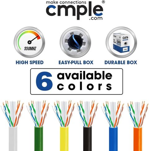 CMPLE - CAT6 CABLE 1000FT BULK LAN Ethernet Cat 6 Wire Network UTP 23AWG CMR RISER 10GBPS 550 MHz BOX 1000 FED ، Blue in Kuwait