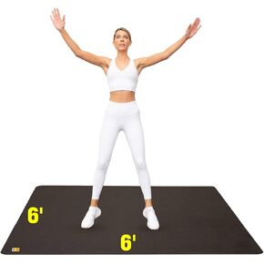 حصيرة تمرين كبيرة متميزة - 6 أقدام × 6 قدم × 1/4 "سميك سميك متين لمكانة للأرضيات الصالة الرياضية - تعمل بشكل رائع لجميع أمراض القلب ، حصيرة اليوغا ، حصيرة دراجة تمرين - استخدم مع أو بدون حذاء in Kuwait