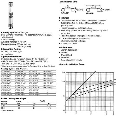 Bussmann LPS-RK-50SP العناصر المزدوجة ، فئة الصمامات ذات الوقت RK1 600V 50 أمبير in Saudi Arabia