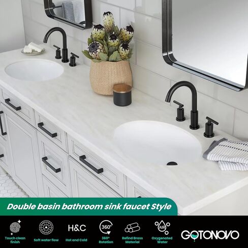 gotonovo 3 Hole 2 Handles Lavatory Basin Bathroom Sink Faucet with Pop Up Drain with Hot and Cold Mixer Valves 8 Inch Widespread Bathroom Faucet Matte Black in Saudi Arabia