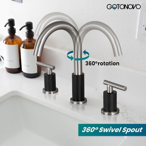 gotonovo 3 Hole 2 Handles Lavatory Basin Bathroom Sink Faucet with Pop Up Drain with Hot and Cold Mixer Valves 8 Inch Widespread Bathroom Faucet Matte Black in Saudi Arabia
