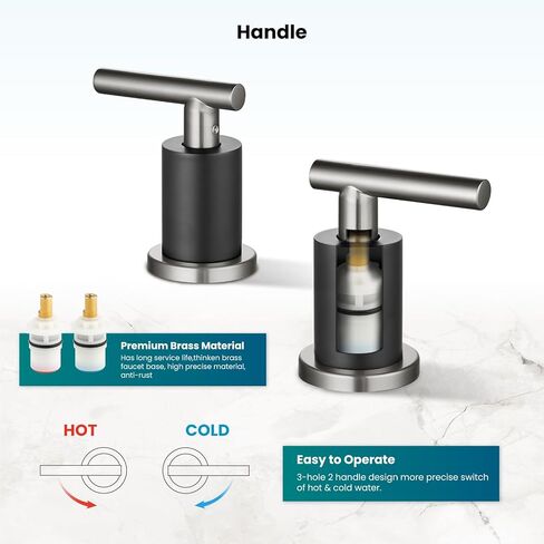 gotonovo 3 Hole 2 Handles Lavatory Basin Bathroom Sink Faucet with Pop Up Drain with Hot and Cold Mixer Valves 8 Inch Widespread Bathroom Faucet Matte Black in Saudi Arabia