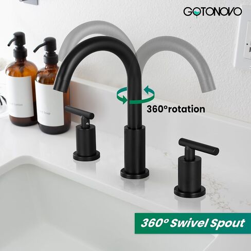 gotonovo 3 Hole 2 Handles Lavatory Basin Bathroom Sink Faucet with Pop Up Drain with Hot and Cold Mixer Valves 8 Inch Widespread Bathroom Faucet Matte Black in Saudi Arabia