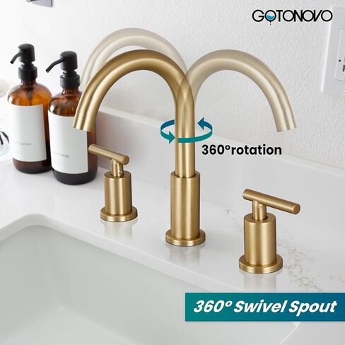 Gotonovo 3 Hole 2 مقابض الحوض الحمام الحمام الحمام صنبور مع صرف منبثقة مع صمامات الخلاط الساخنة والباردة 8 بوصة الحمام الحمام غير لامع أسود in Kuwait