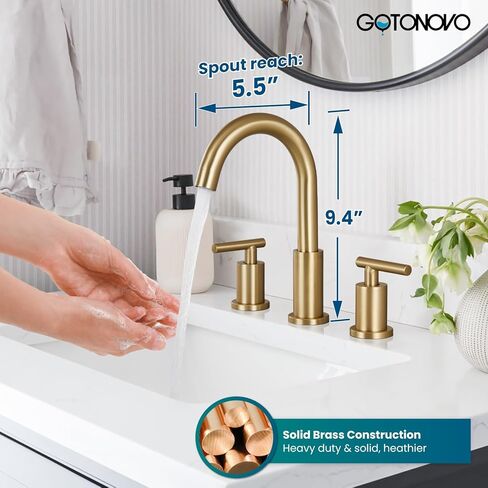 Gotonovo 3 Hole 2 مقابض الحوض الحمام الحمام الحمام صنبور مع صرف منبثقة مع صمامات الخلاط الساخنة والباردة 8 بوصة الحمام الحمام غير لامع أسود in Kuwait