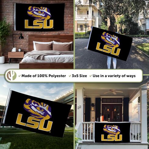 Desert Cactus LSU 100% Polyester Indoor Outdoor 3x5 feet Banner Tigers Geaux Louisiana State University (Flag H) in Saudi Arabia