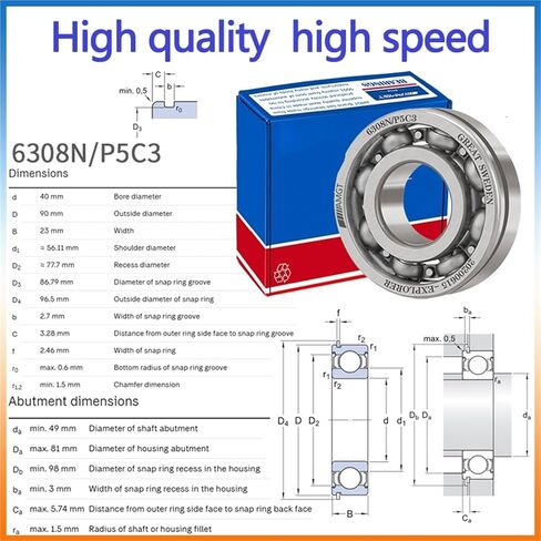 1Pcs Bearing 6308 6308-2RS 6308-2Z 6308-2ZN 6308NR 6308-2RSNR Deep Groove Ball Bearing(6308N-2ZP5C3) in Kuwait