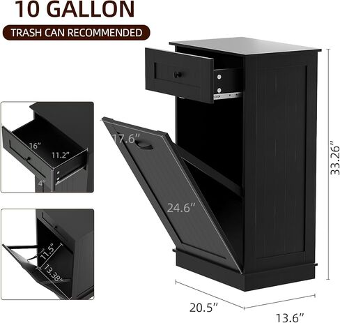 سلة مهملات قابلة للامالة للخارج من فيجن واردز، خزانة سلة مهملات خشبية للمطبخ، حامل سلة مهملات مقاوم للكلاب، جزيرة مطبخ مع سلة قمامة او سلة غسيل قابلة للامالة للخارج، اسود in Kuwait
