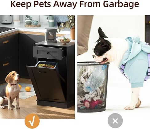 سلة مهملات قابلة للامالة للخارج من فيجن واردز، خزانة سلة مهملات خشبية للمطبخ، حامل سلة مهملات مقاوم للكلاب، جزيرة مطبخ مع سلة قمامة او سلة غسيل قابلة للامالة للخارج، اسود in Kuwait