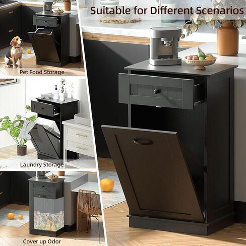 سلة مهملات قابلة للامالة للخارج من فيجن واردز، خزانة سلة مهملات خشبية للمطبخ، حامل سلة مهملات مقاوم للكلاب، جزيرة مطبخ مع سلة قمامة او سلة غسيل قابلة للامالة للخارج، اسود in Kuwait