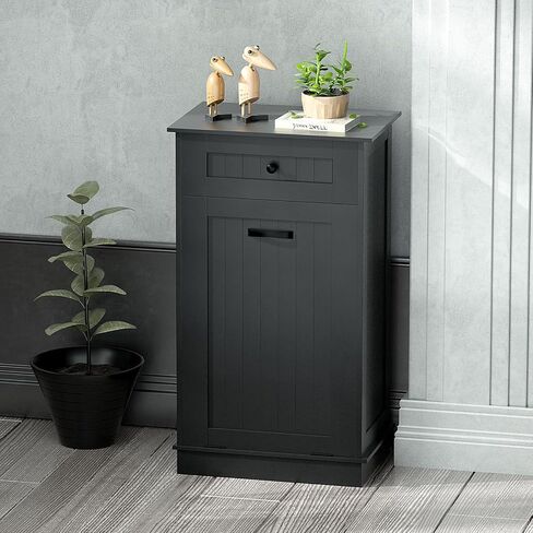 سلة مهملات قابلة للامالة للخارج من فيجن واردز، خزانة سلة مهملات خشبية للمطبخ، حامل سلة مهملات مقاوم للكلاب، جزيرة مطبخ مع سلة قمامة او سلة غسيل قابلة للامالة للخارج، اسود in Kuwait