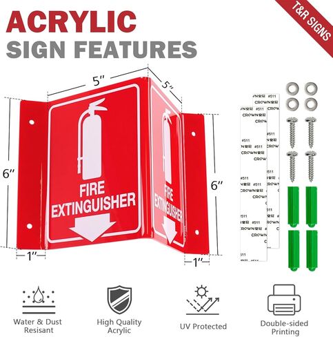 T&R Fire Extinguisher Sign, Fire Extinguisher with Down Arrow - 8 Pack - 8 x 6 Inches Acrylic, 4 pre-drilled holes, Includes Matching Screws, Use for Home Office/Business in Kuwait