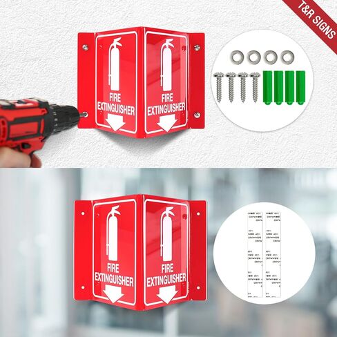 T&R Fire Extinguisher Sign, Fire Extinguisher with Down Arrow - 8 Pack - 8 x 6 Inches Acrylic, 4 pre-drilled holes, Includes Matching Screws, Use for Home Office/Business in Kuwait