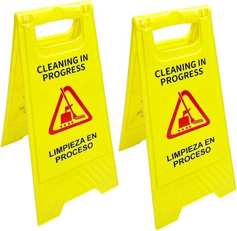 Cleaning in Progress Sign, Foldable Sturdy Bilingual Double-Sided Safety Warning Signs (Pack of 2) in Saudi Arabia