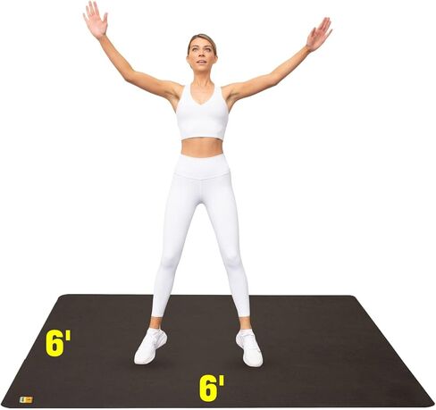 حصيرة تمرين كبيرة متميزة - 6 أقدام × 6 قدم × 1/4 "سميك سميك متين لمكانة للأرضيات الصالة الرياضية - تعمل بشكل رائع لجميع أمراض القلب ، حصيرة اليوغا ، حصيرة دراجة تمرين - استخدم مع أو بدون حذاء in Kuwait
