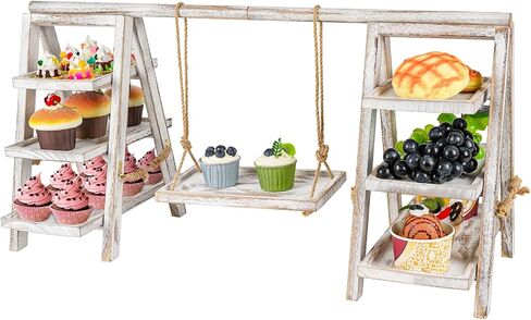 Wooden Cupcake Stand, 3 Tier Cupcake Display Stand for Dessert Display, Dessert Stands with Serving Tray and Foldable Stand for Party, Birthday, Wedding, Events, Baby Shower (Brown) in Kuwait