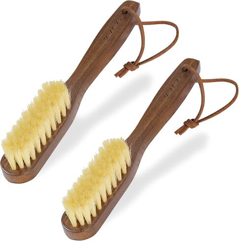 Takavu White Boar Bristle Laundry Stil Brush Set (2 Pack) - جهاز تنظيف صغير من النقاط للملابس ، وعلاج النسيج قبل الغسيل ، ورعاية الملابس الحساسة in Kuwait