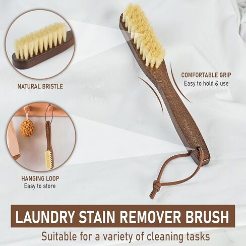Takavu White Boar Bristle Laundry Stil Brush Set (2 Pack) - جهاز تنظيف صغير من النقاط للملابس ، وعلاج النسيج قبل الغسيل ، ورعاية الملابس الحساسة in Kuwait